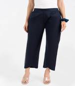 Navy blue cotton  solid pant with leaf bottom