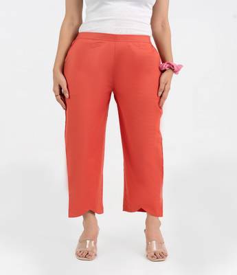 Peach cotton  solid pant with leaf bottom 1
