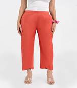 Peach cotton  solid pant with leaf bottom