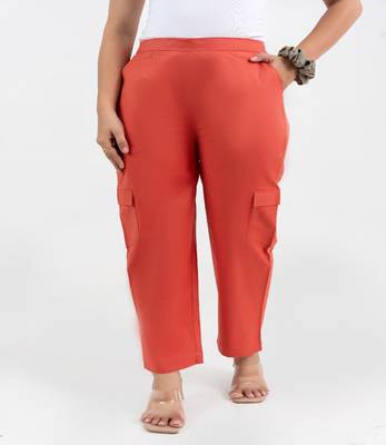 Peach cotton  solid cargo pant 1