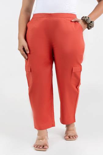 Peach cotton  solid cargo pant