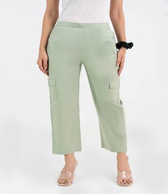Pista green cotton  solid pant with leaf bottom 1
