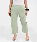 Pista green cotton  solid pant with leaf bottom