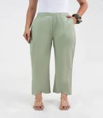 Pista green cotton  solid cargo pant