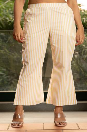 Yellow striped  cotton  pants