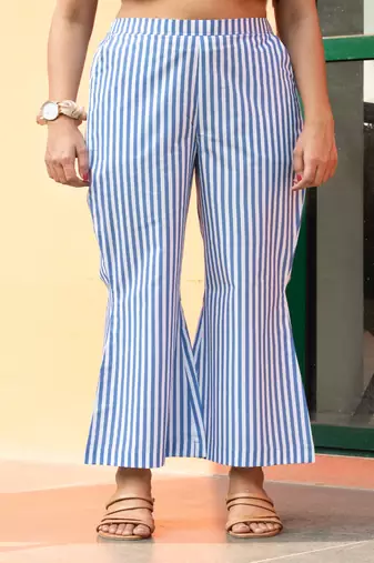 Powder blue striped  cotton  pants