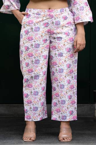 White floral printed  cotton  pants
