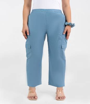 Light blue cotton  solid cargo pant 1
