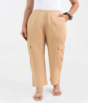 Beige cotton  solid cargo pant 1