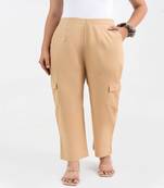 Beige cotton  solid cargo pant