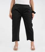 Black cotton  solid pant with leaf bottom