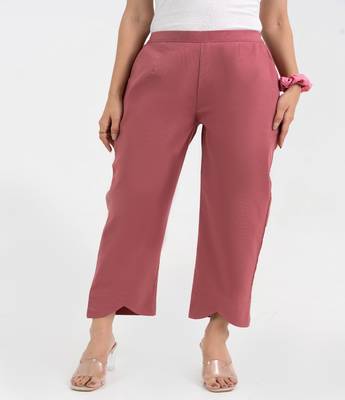 Mauve cotton  solid pant with leaf bottom 1