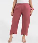 Mauve cotton  solid pant with leaf bottom
