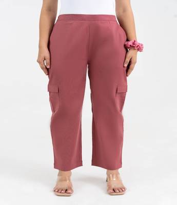 Mauve cotton  solid cargo pant 1