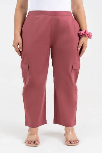 Mauve cotton  solid cargo pant