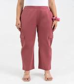 Mauve cotton  solid cargo pant