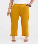 Mustard cotton  solid pant with leaf bottom