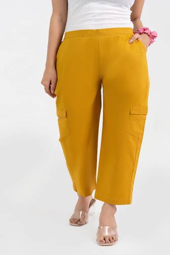 Mustard cotton  solid cargo pant