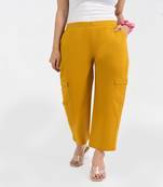 Mustard cotton  solid cargo pant