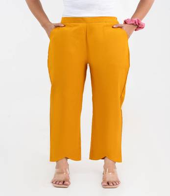 Chrome cotton  solid pant with leaf bottom 1