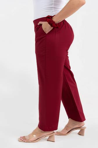 Maroon cotton  solid pant with leaf bottom