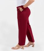 Maroon cotton  solid pant with leaf bottom