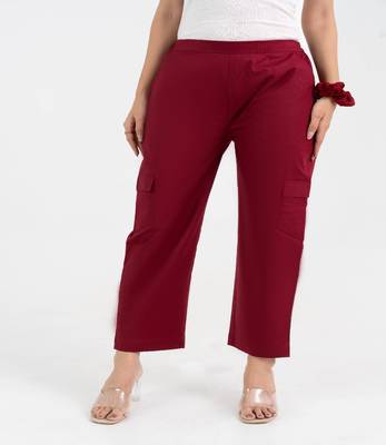 Maroon cotton  solid cargo pant 1