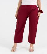 Maroon cotton  solid cargo pant