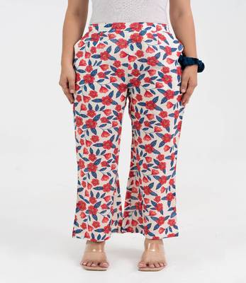 Off white floral printed cotton  pant 1
