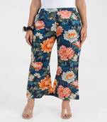 Navy blue bold floral printed cotton  pant
