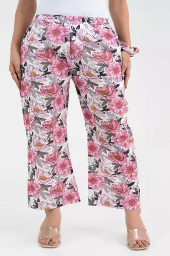 Pink floral printed relaxed fit cotton  pant