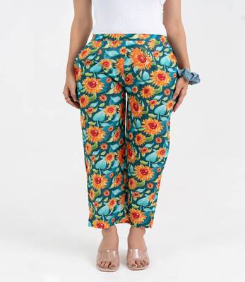 Sunflower printed straight fit cotton  pant 1