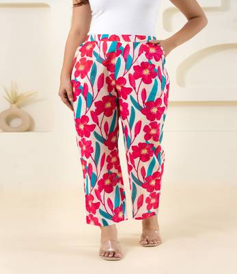 Pink flower printed cotton  pant 1