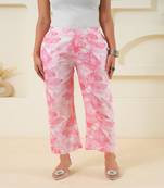 Abstract floral line printed cotton  pant