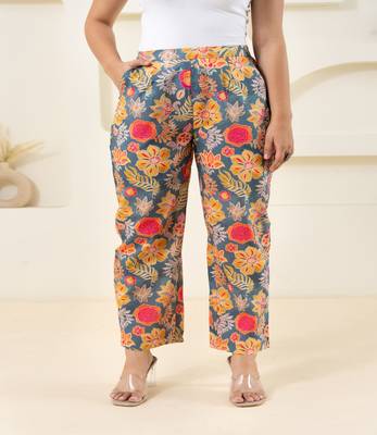 Grey floral printed cotton  pant 1