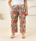 Grey floral printed cotton  pant