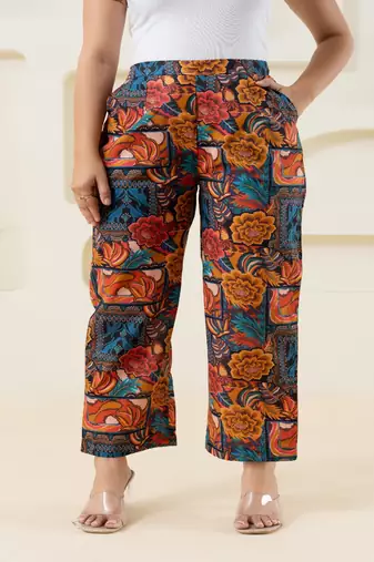 Abstract printed multi-colour cotton  pant