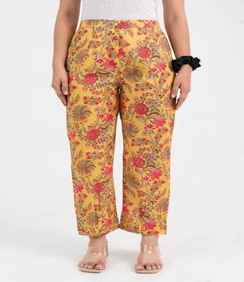 Yellow floral jaal printed cotton  pant 1