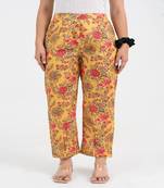 Yellow floral jaal printed cotton  pant