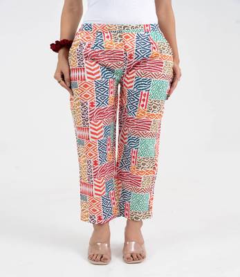 Abstract printed multicolour broad fit cotton  pant 1