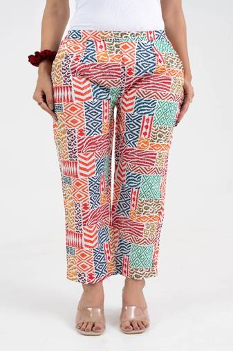 Abstract printed multicolour broad fit cotton  pant