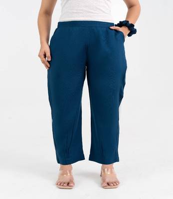 Sapphire solid viscose pant with pleated bottom 1