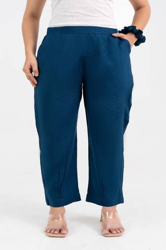 Sapphire solid viscose pant with pleated bottom