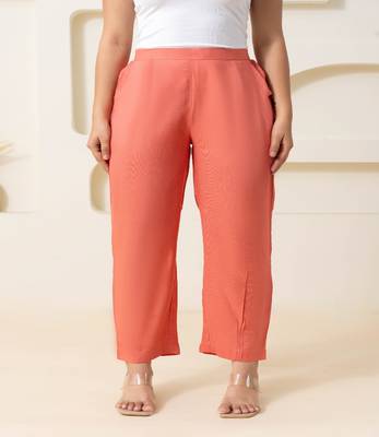 Peach solid viscose pant with pleated bottom 1