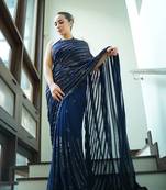 blue Georgette sequin work Saree With Blouse