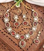 Kundan necklace set with red stones, earrings & maang tikka mehendi polish     red design/stone color may vary slightly