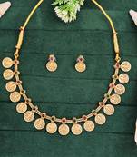 Temple coin necklace set with earrings – antique gold finish – traditional jewelry – festival wear