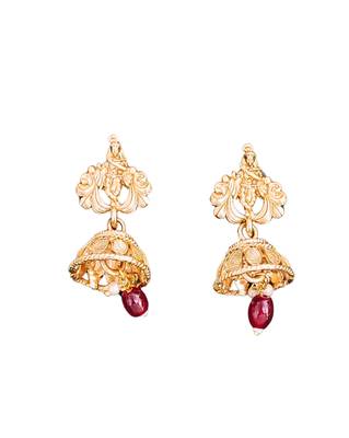 Temple rajwadi polish full stone necklace set with deity pendant and jhumka earrings - indian festive jewelry. 6