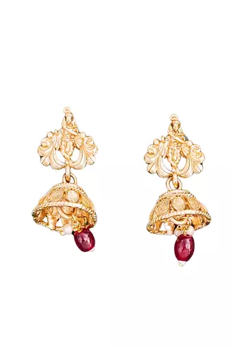 Temple rajwadi polish full stone necklace set with deity pendant and jhumka earrings - indian festive jewelry.