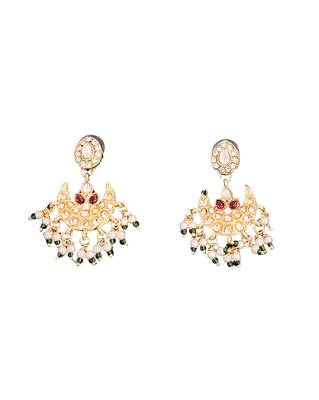 Gold plated crescent moon necklace set with red cz stones & pearls - elegant festive and wedding jewelry for women 6